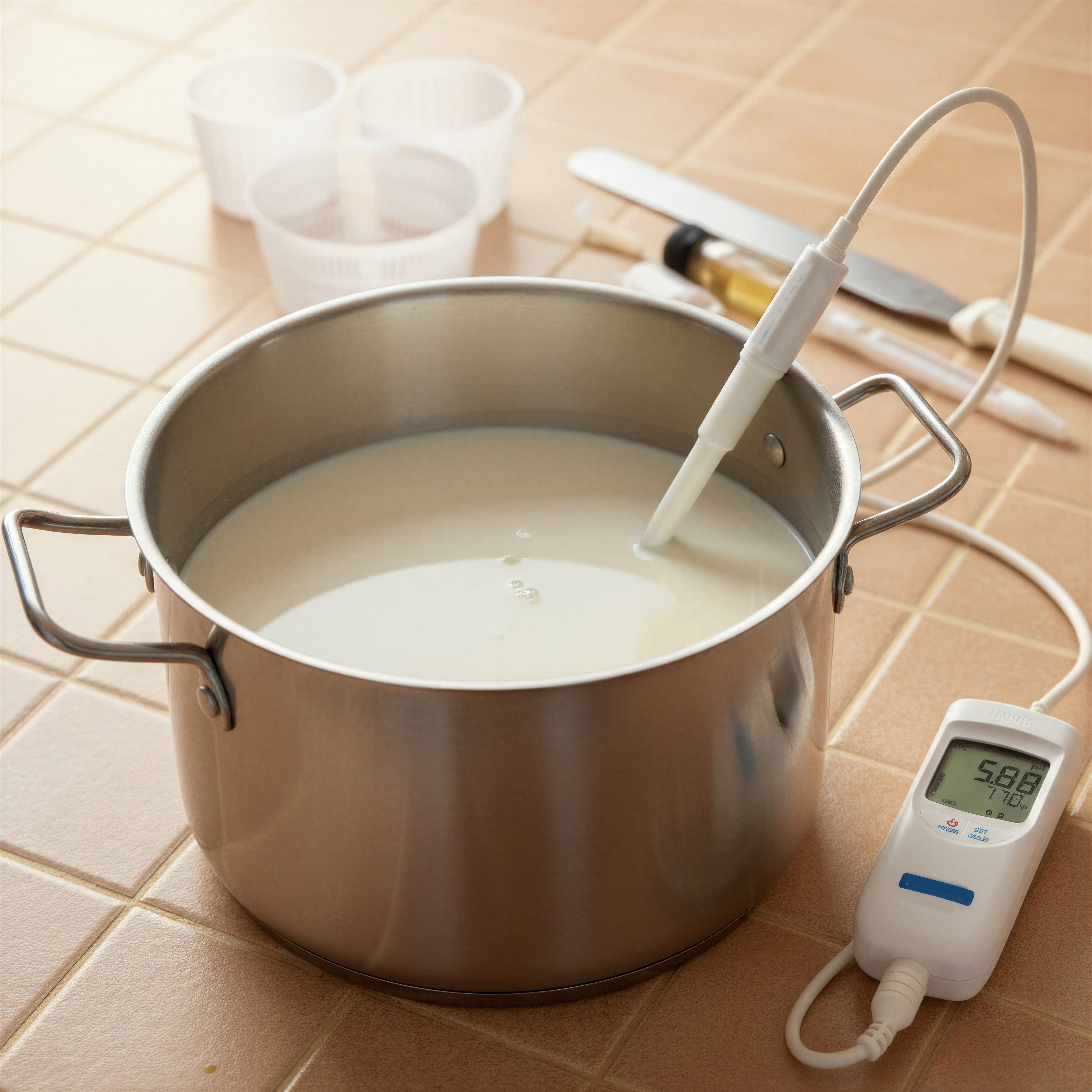 pH meter measuring milk